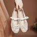 Embroidered Pearl Ballet For Women Fashion Hollow Mesh Round Toe Flat Mary Jane Shoes With Strap_vogvips.com