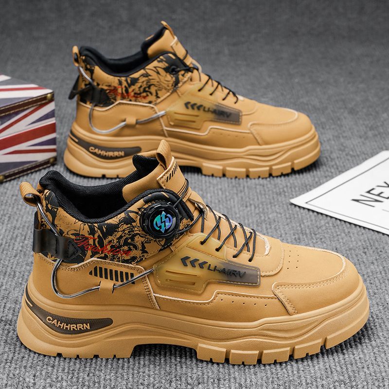 Men's High-Top Casual Boots With Rotating Buckles - Waterproof Slip-Resistant Workwear Sneakers For Teens & Young Adults_vogvips.com