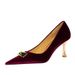 1818-K81 Style Banquet High Heel Shallow Mouth Pointed Metal Buckle Decoration Xishi Suede Women's Single Shoes_vogvips.com