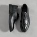 Euro Step 2025 Spring And Autumn New Solid Color Heel British Style Low Top Black Casual Thick Sole Brogue Business Shoes 6151-Q_vogvips.com