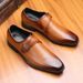 Men's Monk Business Square Formal Casual Shoes Low-top Polished Leather Buckle Slip-on Large Size Flat Toe_vogvips.com