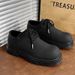 Men's Derby Shoes Chunky Sole Low-Cut Leather Casual Shoes For Youth - Breathable & Waterproof PU Upper, Rubber Sole (Black, Sizes 39-44)_vogvips.com