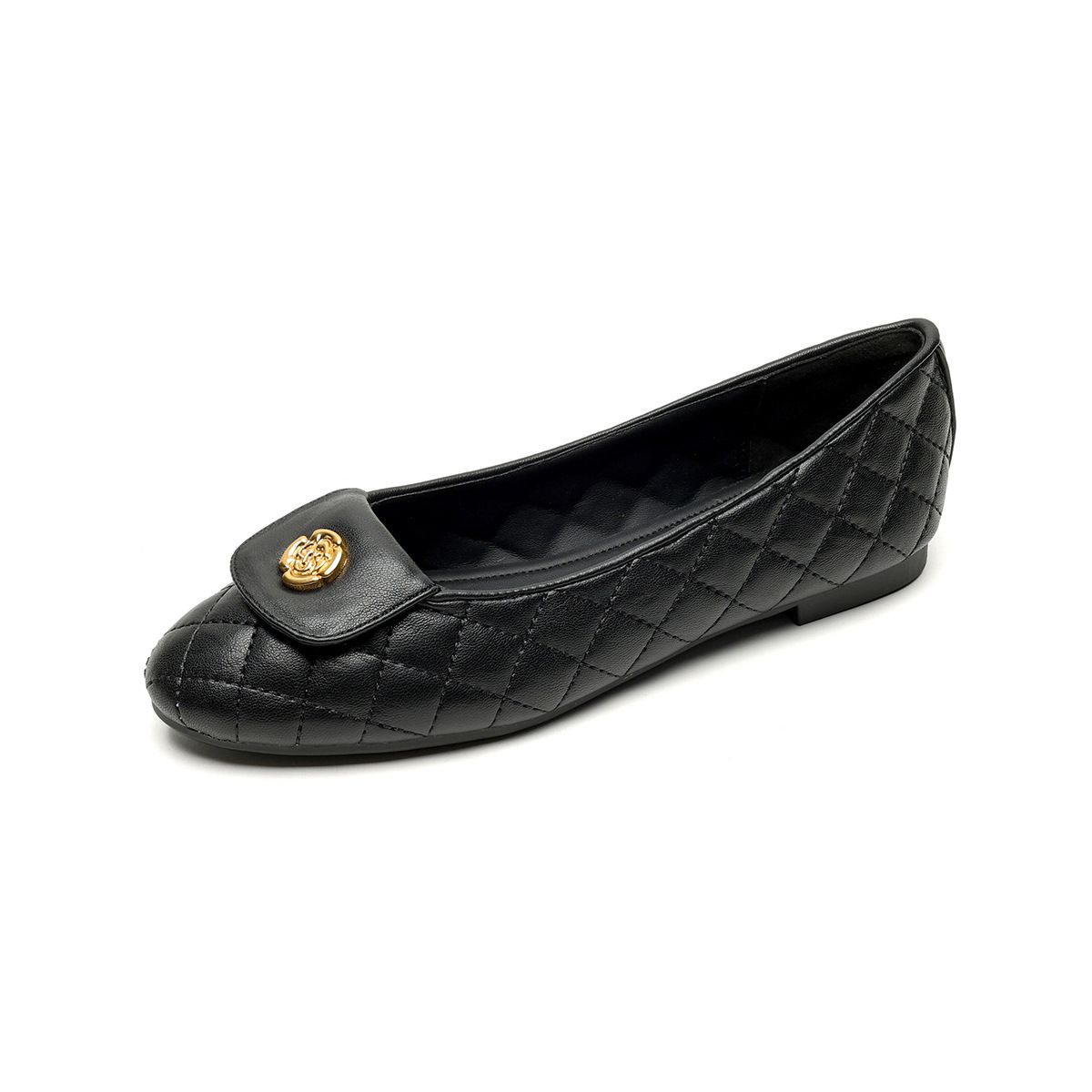 French Single Shoes Women's Round Head Black Xiaoxiangfeng Grandma Shoes Soft Sole Shallow Mouth Flat Shoes_vogvips.com