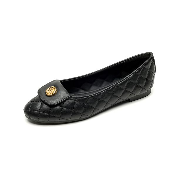 French Single Shoes Women's Round Head Black Xiaoxiangfeng Grandma Shoes Soft Sole Shallow Mouth Flat Shoes_vogvips.com
