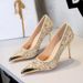 3739-37 European And American Style Thin Heel Rhinestone High Heels Metal Pointed Toe Women's Shoes Shallow Mouth_vogvips.com