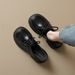 Platform Loafers Women's Laces, One Pedal And Two Single Shoes, Black Retro Small Leather Shoes._vogvips.com