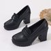 Women's High Heeled Shoes Slip on Chunky Retro Leather plus Size Spring Export_vogvips.com