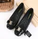 Womens Black Quilted Patent Leather Flat Shoes With Bow Decoration Daily Outft_vogvips.com
