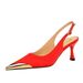 3716-5 Sexy Banquet Women's With Thin High Heels, Shallow Mouth Metal Pointed Satin Hollow Back Strap Single Shoes_vogvips.com