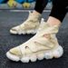 Men's Shoes Air Cushion Men's Summer Fashion Popcorn Sandals Breathable Hollow Leather Shoe Cover High Top Soft Sole Roman Sandals_vogvips.com