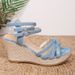 Summer Women's Plus Size Wedge Sandals Fashion Platform High Heel European American Style Straw Denim_vogvips.com