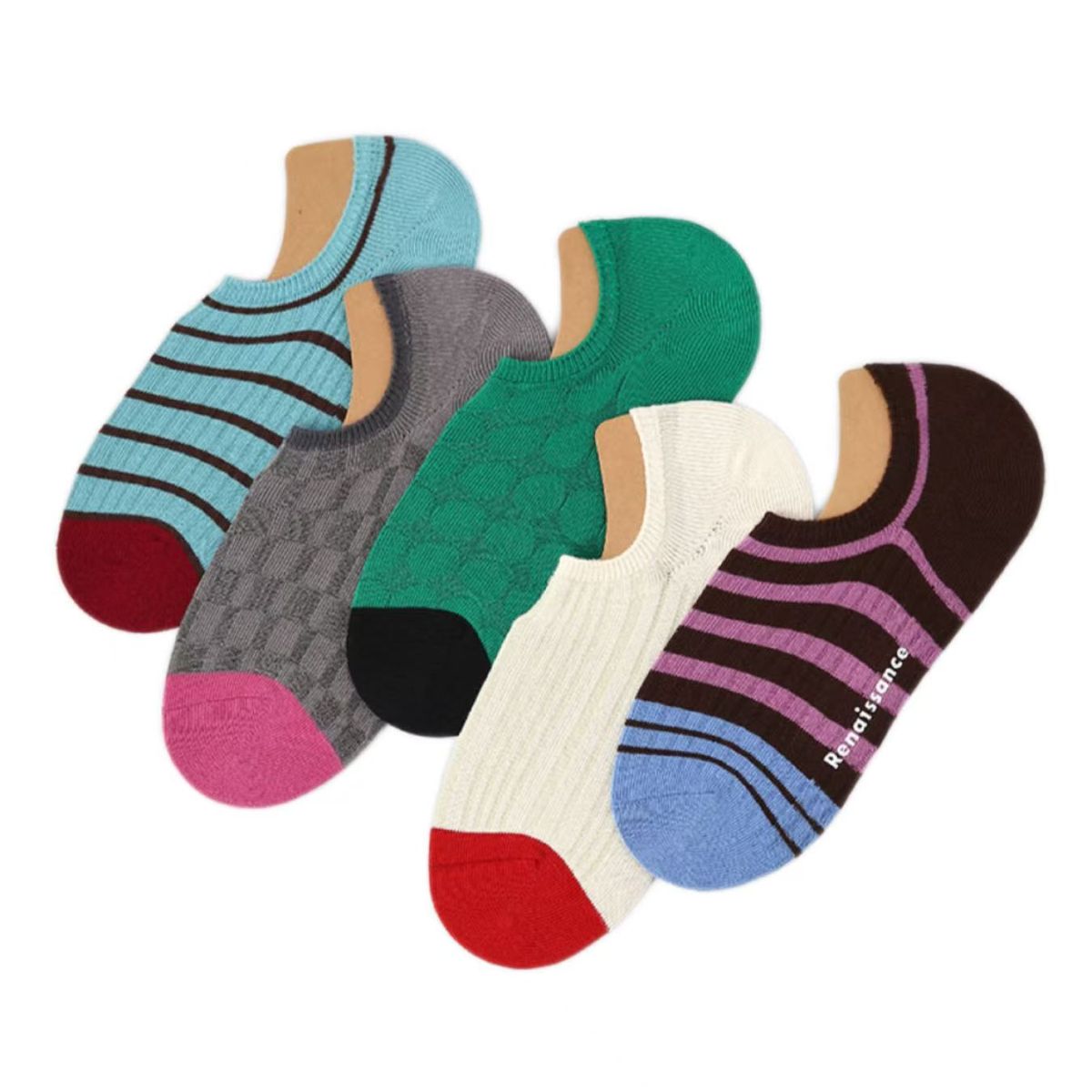 5 Pieces, Breathable Soft Casual Style Women's Boat Socks, Made Cotton & Geometric Designed, Easy To Match With_vogvips.com