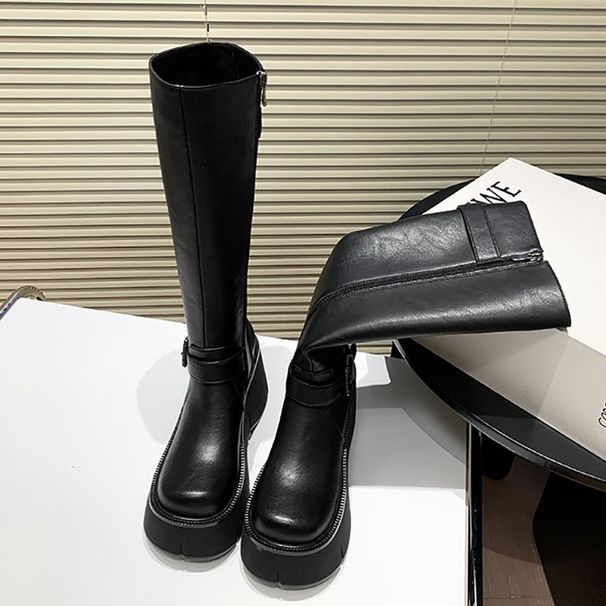 Black American Style Versatile Over-the-Knee Thick-Soled Long For Women 2025 New Summer Slimming Height-Increasing_vogvips.com