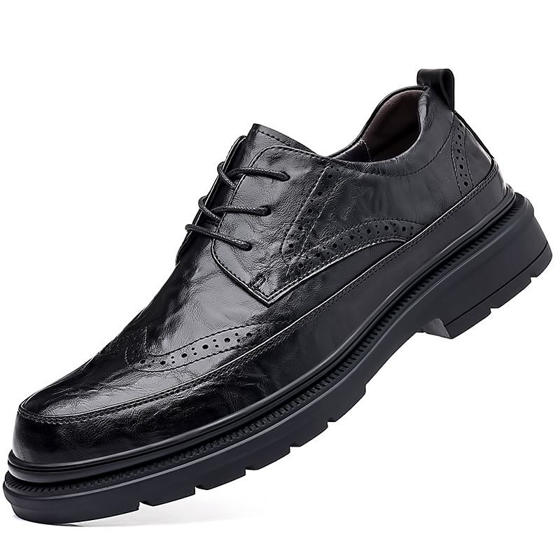 Euro Step Spring And Autumn Business Formal Leather For Men, Soft Sole Groom Wedding Brogue Casual Shoes_vogvips.com
