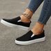 Large Size, Low Cut, Solid Flat Sole Single Shoes For Women's Hoodies, Color Blocking Lazy Skates_vogvips.com