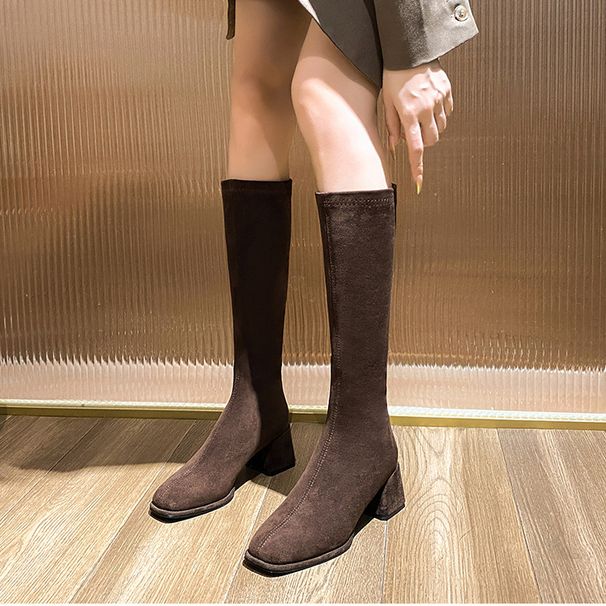 Hong Kong Over-the-Knee For Women 2025 Spring And Autumn New Versatile Petite High Stretch Suede Chunky Heel Boots_vogvips.com