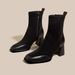 Comfortable Black Square Toe Slim High Short For Women Spring And Autumn Single With High-End Thick Sole Chunky Heel_vogvips.com