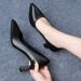 New Soft Non-Slip Single Work Women's Black Etiquette Professional Interview High Heels Mid-Heel Office Leather Shoes_vogvips.com