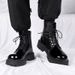 Men's Classic Black PU Leather Martin Boots - Water-Resistant Mid-Calf Work Boots With Rubber Sole For Casual & Outdoor Wear Casual Boots_vogvips.com