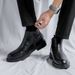Martin Boots Men's Style Leather Side Zipper Medium Boots Black Pointed Chelsea Boots_vogvips.com