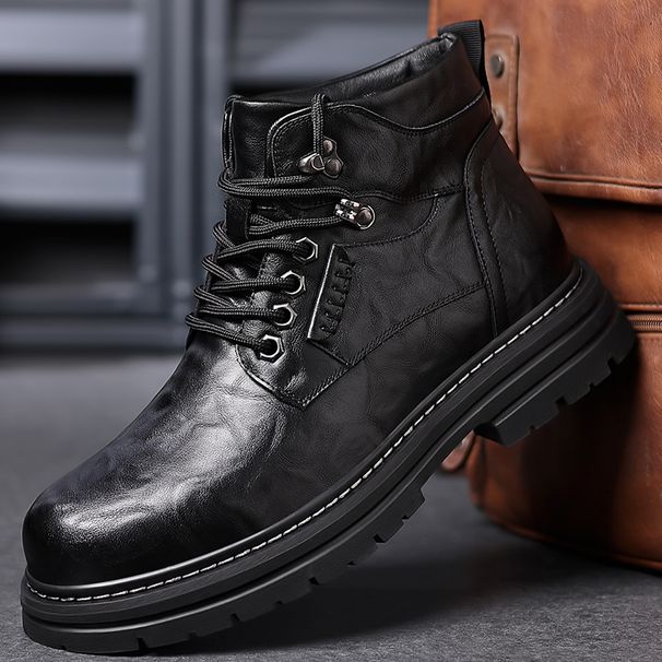 European Warm Series Martin British Style Motorcycle Mid-Top Cotton Shoes Thick-Soled Men's Work Snow Boots_vogvips.com
