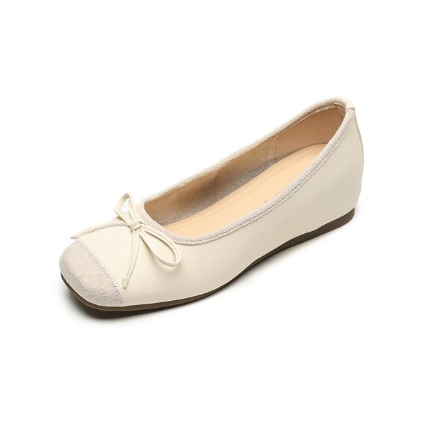 French Square Head Single Shoes Women's One-pedal Bow Thick Sole Inner Height Increase Shallow Mouth Grandma Shoes_vogvips.com