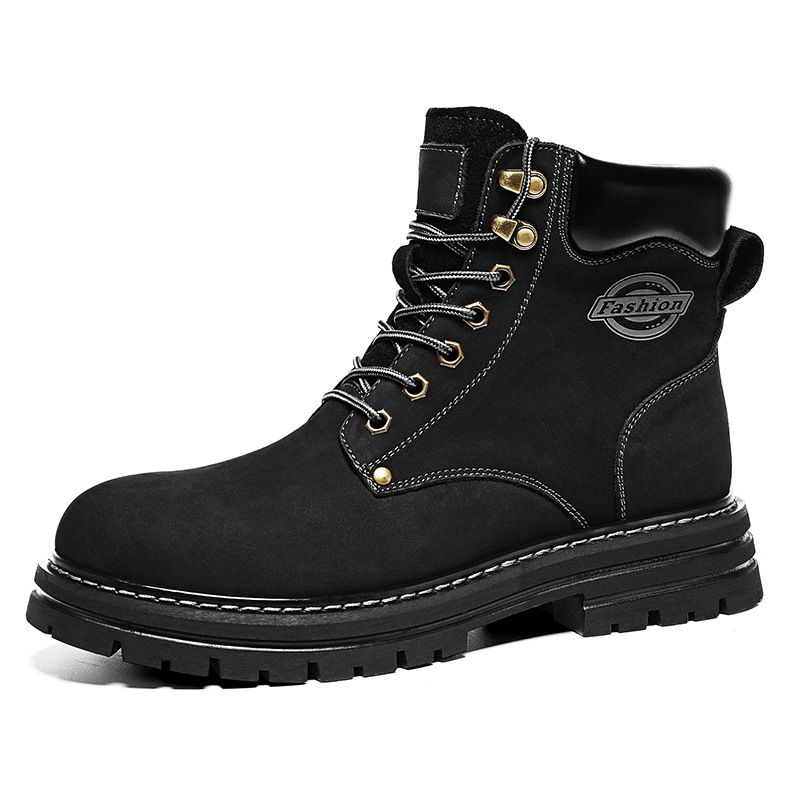 Top-Grain Leather Boots For Men, Winter Large-Size Martin Boots, Men's Outdoor Sports High-Top Shoes, Men's Yellow Work_vogvips.com