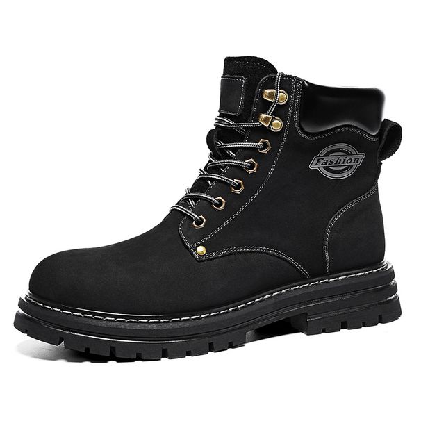 Top-Grain Leather Boots For Men, Winter Large-Size Martin Boots, Men's Outdoor Sports High-Top Shoes, Men's Yellow Work_vogvips.com