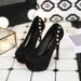 913-86 Spring And Autumn Round Head Waterproof Platform Hentian High Heel Suede Shallow Mouth Single Pearl Nail Women's_vogvips.com
