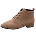 2023 Autumn Winter New Short Low Women's Pointed Toe Suede Front Lace-up Solid Color Chunky Heel Fashion Boots_vogvips.com