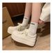 Women Platform Canvas Sneakers, Chunky Thick Sole Lace‑Up Low Top Shoes, Casual Height‑Increase Wedge Skate Shoes, Retro Big Toe Walking Shoes_vogvips.com