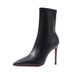 Huangbu Women's Shoes 2025 Autumn Winter New Elastic Slim Leather Red Sole Pointed Toe Thin Heel Elegant Black Short_vogvips.com