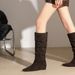 6632-51 European And American Style Women's With Internal Height Increase, Pleated Stacked Square Toe, Wide Shaft, High_vogvips.com
