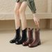 Genuine Soft Leather Short Cowboy Boots For Women Western Style Autumn Winter 2025 Versatile Niche New Pointed Toe_vogvips.com