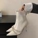 Women's High Heeled Ankle Boots Rhinestone Style Fleece Lined Slim Fitting White Pointed Toe Spring Autumn_vogvips.com
