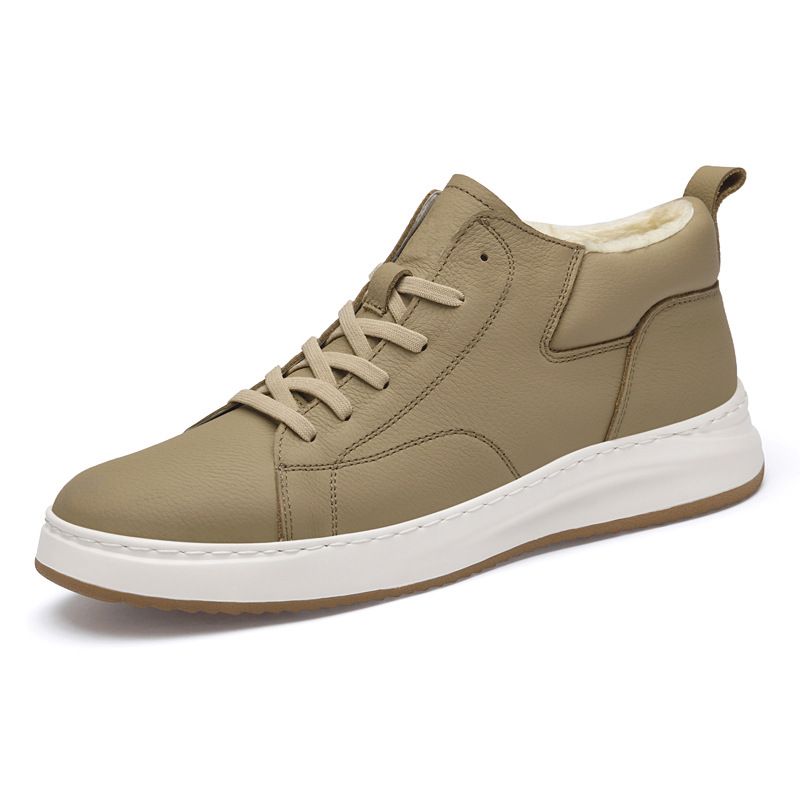 First Layer Cowhide Board Shoes Men's Genuine Leather Casual Breathable Leather Shoes Men's Thick-soled Medium-top White Shoes Men_vogvips.com
