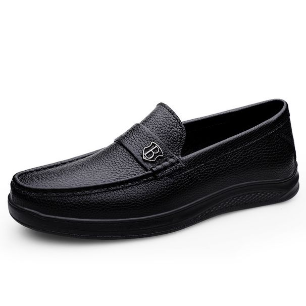 Douyin Doudou Shoes Men Spring Soft Sole Casual Leather Shoes Men Genuine Leather Middle-Aged And Elderly Black Slip-On_vogvips.com