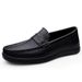 Douyin Doudou Shoes Men Spring Soft Sole Casual Leather Shoes Men Genuine Leather Middle-Aged And Elderly Black Slip-On_vogvips.com