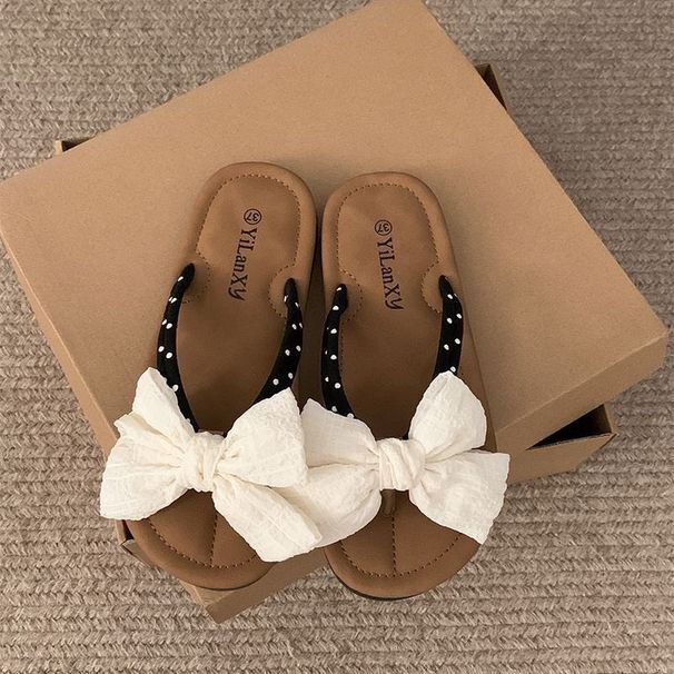 Super Fairy Bow Flat Flip Flops For Women's Summer Outdoor Wear 2026 New Anti Slip Sandals_vogvips.com
