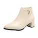 Women's Pointed Toe Ankle Boots Plus Size British Style Mid Heel Cross Zipper Chunky Martin Boots Solid Black Over-the-Ankle PU Suede_vogvips.com