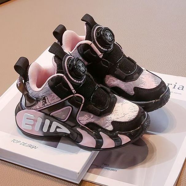 Kids' Shoes Rotating Button Girls Shoes Autumn New Children's Basketball Shoes Sports Middle And Large Children Boys Shoes Trendy_vogvips.com