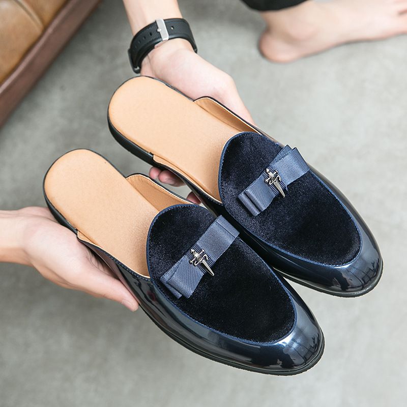 Wind Plus Size Half Slippers Without Heels, Bean Men's Autumn And Winter Lazy Shoes, Casual Leather Shoes For One Foot_vogvips.com