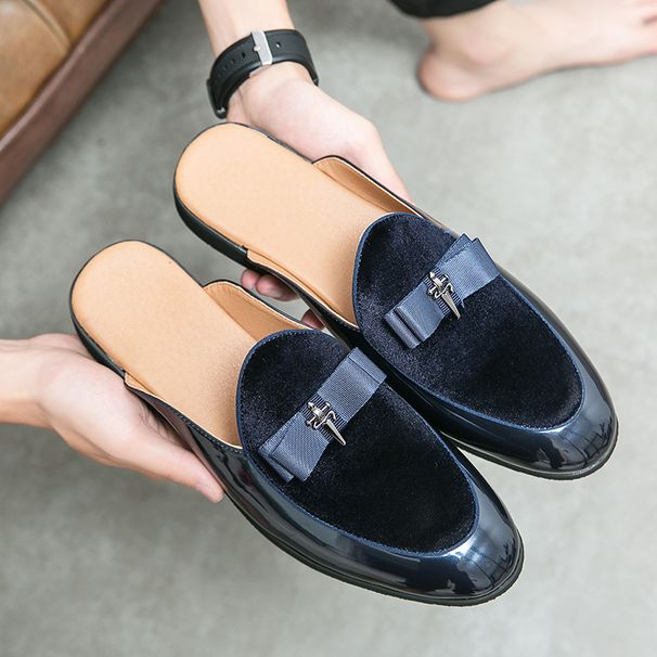 Wind Plus Size Half Slippers Without Heels, Bean Men's Autumn And Winter Lazy Shoes, Casual Leather Shoes For One Foot_vogvips.com