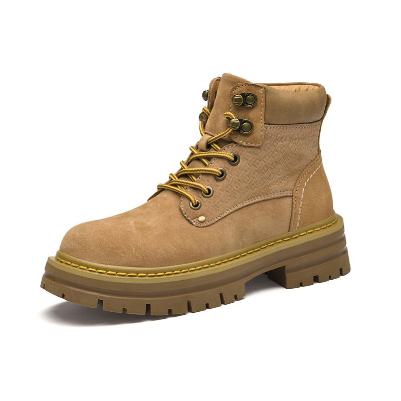 Top-Grain Leather Boots For Men, Winter Large-Size Martin Boots, Men's Outdoor Sports High-Top Shoes, Men's Yellow Work_vogvips.com