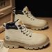 European Warm Series Autumn Winter New Yellow Leather Top Layer Pigskin Short Men's Casual Fleece Lined Warm Work Boots_vogvips.com