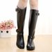 Fashion High Tube Rain With Buckle Red Zipper Korean Style Waterproof Martin For Women Snow Motorcycle Boots_vogvips.com