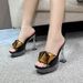 Women's 12CM High Heel Sandals - Sexy Transparent Strappy Club Shoes With Chunky Heel & Metallic Buckle Crystal Square Toe Non Slip Metal Buckle_vogvips.com