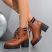 2025 Autumn Winter New Round Toe Lace-up Low British Style Chunky Heel Fashion Martin Mid-heel Women's Boots_vogvips.com