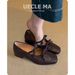 Sheepskin Genuine Leather French Ballet For Women Soft Sole With Dress Retro Mary Jane Bowknot Flat Shoes_vogvips.com