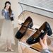 Red French Square Head Light Mouth Thick Heel Single Shoes Women's Skirt Retro Height-increasing Mary Jane Shoes_vogvips.com
